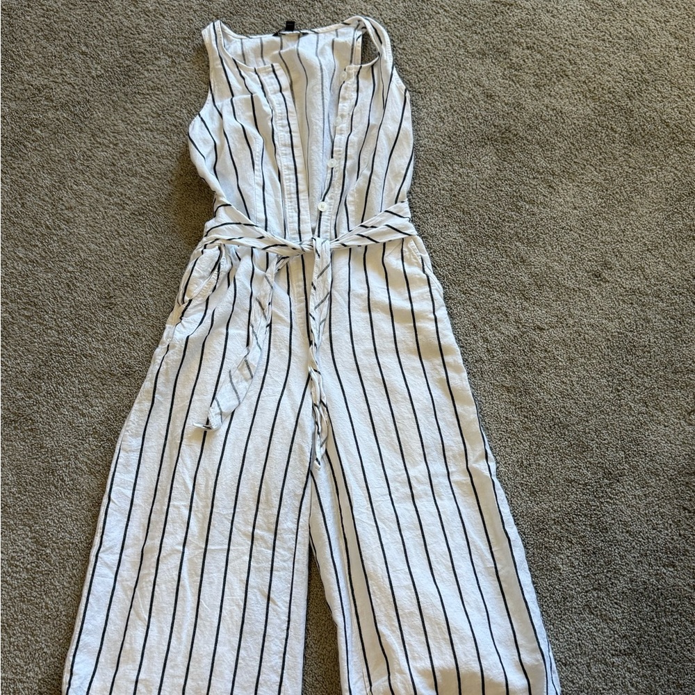 Banana Republic White and Black Striped Jump Suit